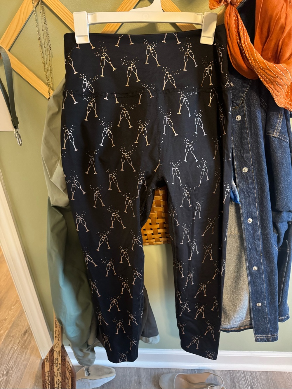 Beyond Yoga Black Leggings with Champagne Glass Print